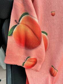 Chiquease Casual Peach Print Loose T-Shirt For Women - Pink - View 4