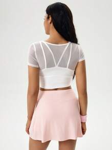 Hanevo Camiseta deportiva y de ocio de ajuste ceñido con malla en 2 en 1 para mujeres