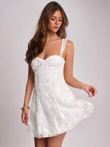 SHEIN BAE Women's Elegant Flower Embroidered Sheer Camisole Mini Dress, Summer - White - View 6