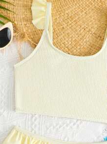 SHEIN Young Girl' Cream Ruffle Trim Bikini Set, Mommy And Me Matching Outfits (3 Sets Sold Separately) - Beige - View 5