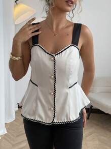 Flirla Plus Size Women Minimalist Style Tank Top, Suitable For Summer - Apricot - View 1