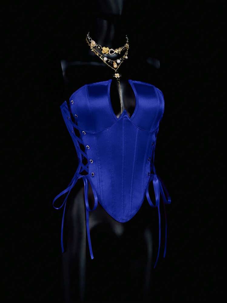 SHEIN ICON Top corto tipo babero con tirantes cruzados ajustados - Azul - Añade 9