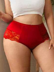Seduluxe 1pc Plus Size Lace Patchwork Briefs, Simple & Fashionable, Suitable For Summer