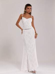 SHEIN BAE Women's Elegant White Woven Fabric Camisole With Delicate Lace Trim And Spaghetti Straps - White - View 1