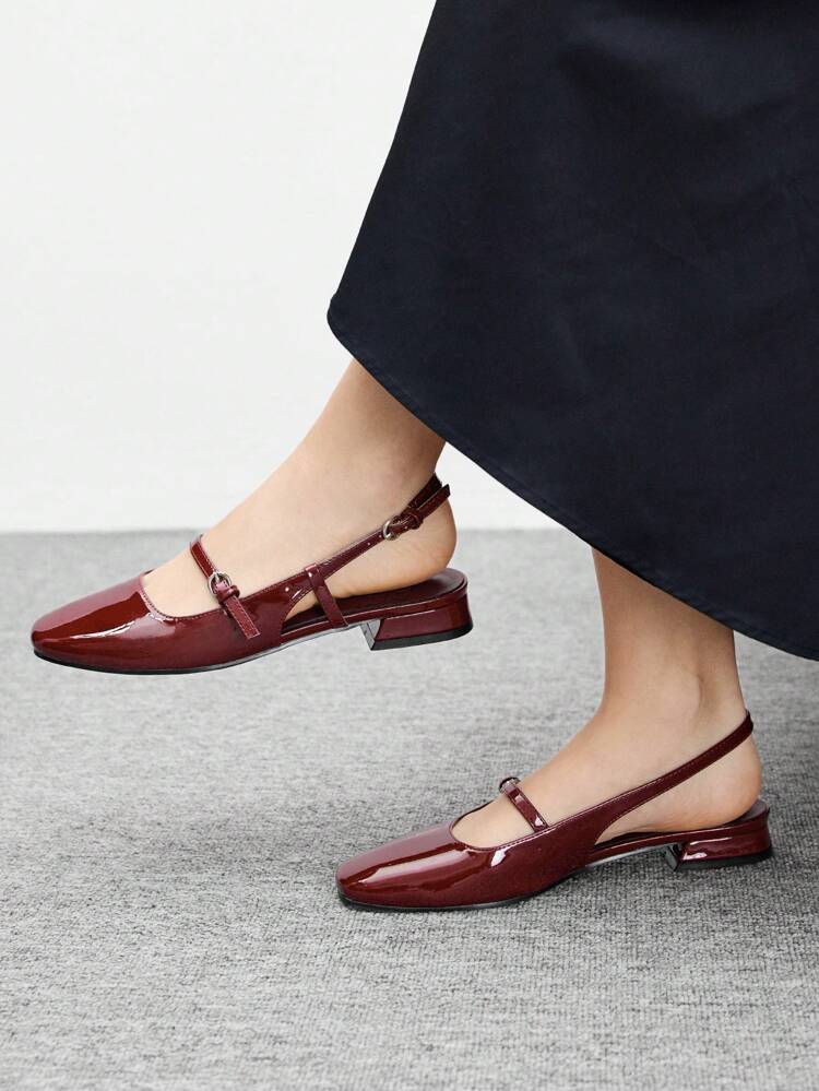 CUCCOO BIZCHIC Women's Shiny Patent Leather Mary Jane Flats, Round Toe, Wine Red, Fashion For Commuting, Dating, Party, Holiday, School For Christmas Spring Shoes