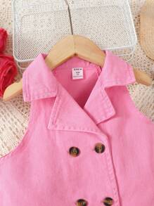 SHEIN 2 pièces Set Top Col mode + Jupe En Jean Plissée Pour Jeune Fille - Rose bonbon - Voir 7