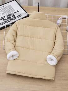 SHEIN Leap Crew Tween 男童休闲保暖衬垫外套，厚绗缝防风立领夹克，冬季 - 黑色 - 查看 2