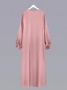 Al Najma Áo khoác ngoài kiểu Ả Rập tay đèn lồng màu trơn cho nữ, Abaya Maxi thường ngày, dùng cho trang phục thường ngày/ở nhà, áo choàng kín đáo - Màu Hồng  San hô - Xem 2