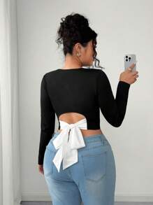 Elenzga 大码女式休闲日常系带修身长袖 T 恤