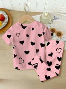 SHEIN Baby Girl Simple Casual Snug-Fit Crew Neck Short Sleeve Pants Romper, Suitable For Summer