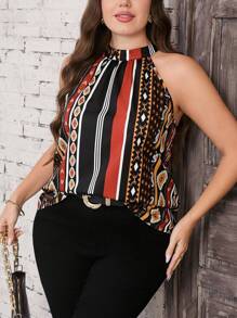 SHEIN Clasi Blusa larga da donna casual estiva con fantasia a righe, taglie comode, senza maniche, stile bohémien, abbigliamento da donna, parte superiore da donna, blusa casual da donna, top elegante da donna, outfit da ufficio da donna, blusa da donna, top casual da donna, abbigliamento estivo, outfit da rave, outfit da Ibiza, outfit da concerto country, outfit da festival, outfit da Coachella, outfit per le vacanze, regalo per la festa della mamma