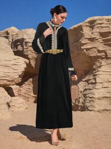 Al Najma Women's Simple Fashionable Arabic Style Dress, Suitable For Summer, Modest - Black - View 5