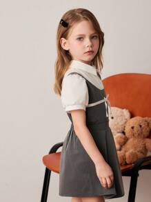 PrepCrw Conjunto de camisa y minifalda de parchwork gris y blanco para niñas, primavera/verano