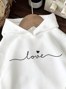 SHEIN Leap Crew Casual Simple Hand-Drawn Letter Print Tween Girls Loose Fit Long Sleeve Sweatshirt,In Fall/Winter - White - View 4