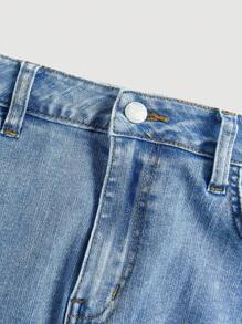 SHEIN EZwear 大码休闲破洞修身牛仔迷你裙