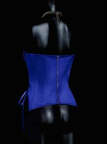 SHEIN ICON Fitted Criss-Cross Strap Bandeau Crop Top Vest,Rave Top - Blue - View 3