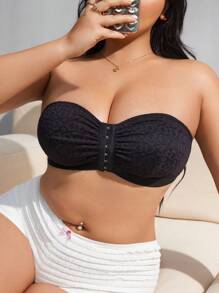 SHEIN Áo ngực không dây ren lãng mạn cỡ lớn cho nữ có nút cài phía trước - màu đen - Xem 3