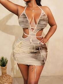 BamGleam Váy bó hở lưng và vai không đối xứng tua rua màu loang mới cho nữ mùa xuân/hè 2025 - Nhiều màu - Xem 4