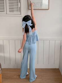 DAZY 2pcs/Set Tween Girls Knit Vest + Pants Two Pieces Outfit, Fall,Back To School Clothes - Blue - View 5