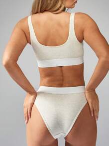 MISSGUIDED High Rise Athletic Brief Underwear Elastic Comfort Band Sport Performance Workout Gym Active Wear Moisture Wicking Seamless Training Daily Basics Essentials Exercise Undergarment - Light Grey - View 2