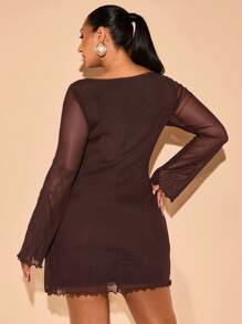 SHEIN BAE Váy mùa hè thường ngày cỡ lớn dành cho nữ, thích hợp mặc hàng ngày, đi làm, đi chơi, hẹn hò, trà chiều, kỳ nghỉ, váy trang trọng dành cho phụ nữ - Cà phê nâu - Xem 2