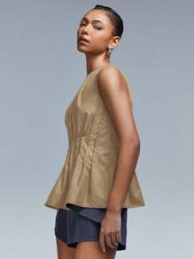 Athîral Women's Sleeveless Top With Pleated Waist And Round Neck - Brown - View 5