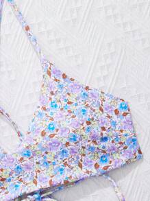 Swim Mod Women's Summer Beach Ditsy Floral Sexy Bikini Swimwear Set, Non-Wired - Mauve Purple - View 3