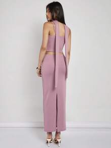 COSMINA Women's Simple Cropped Camisole Top And Split Hem Skirt 2 Pieces Set, Summer - Dusty Pink - View 2