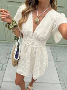 Serisse Women Summer Simple Textured Waisted Short Sleeve Dress,Bohemia,Summer Dresses For Women - Apricot - View 3