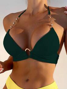 Swim Vcay Women's Solid Color String Bikini Top, Sexy Halter Style For Summer Beach