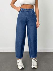 EURMUSE 100% Cotton High Waist Balloon Fit Jean 06-559 Y2k - Medium Wash - View 1