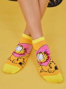 GARFIELD X SHEIN 3 Pairs Cat & Dog Pattern Breathable & Soft Short Socks, Reinforced Toe & Heel, Suitable For All Seasons,Women,Girl