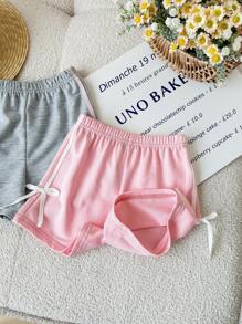 2pcs/Set Babygirl Cute Knitted Bow Decor Shorts, Versatile For Summer - Multicolor - View 6
