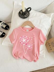 SHEIN Leap Crew Conjunto casual de 3 piezas para niña preadolescente con camisetas con estampado de corazón, flor y pedrería, para el verano - Multicolor - Ver 4