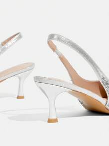 CUCCOO TILAWA Silver Toe Open Pointed-Toe Rhinestone Satin Wedding Heels For Women For Christmas - Silver - View 13