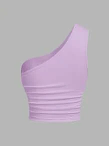 SHEIN EZwear Top de mujer de punto de un solo hombro en tonos negro y lavanda