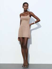 Maija 2025年夏季新款婚礼宾客装、优雅早午餐装、机场装、波西米亚度假装、海滨音乐节装、复活节装、毕业季装、休闲亮片和水钻吊带迷你连衣裙，适合女士穿着 - 卡其色 - 查看 4