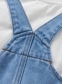 SHEIN Quần yếm denim cho bé trai, quần yếm denim cho bé trai mùa xuân và mùa hè - Rửa nhẹ - Xem 5