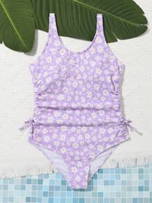 SHEIN Teen Girl Floral Print Tie Sides One-Piece Swimsuit, Random Prints