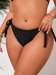SHEIN Swim 2025 Summer Beach Sexy Plus Size Women Leopard Print Jacquard Textured Bikini Bottom - Black - View 3