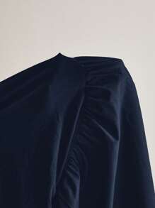 MaterniWear Maternity Solid Color Stand Collar Elegant Short Sleeve Dress, Summer Navy Blue - Navy Blue - View 7