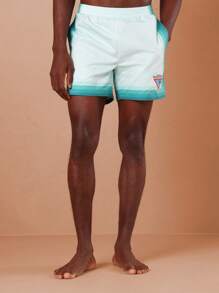 SUMWON 夏季沙滩泳裤运动休闲沙滩短裤弹力腰带透气游泳短裤水蓝色渐变运动户外泳池冲浪度假 - 綠色 - 查看 1