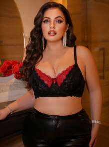 SHEIN 大码内衣文胸和无钢圈内衣文胸，简约时尚，适合夏季 - 黑色 - 查看 1