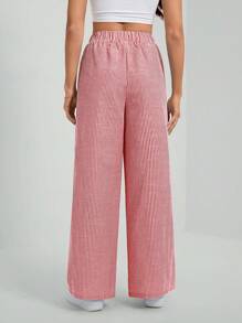 SHEIN Tall Women's Red Vertical Striped Casual Long Pants With Pockets: Semi-Sheer Woven Fabric For A Stylish, Breezy Look - Red - View 2