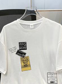 SHEIN Leap Crew 青少年男孩休闲短袖 T 恤，运动街头装朋克摇滚学院风，适合日常穿着、派对、音乐节，适合春夏季节