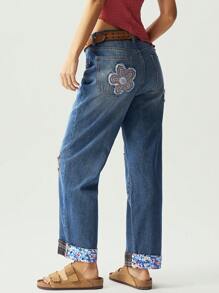 Bohemela BOHO Denim  Casual Solid Color Denim Flower Embroidery Women's Ankle Length Pants Jeans For Women Women Jeans Women Plus Clothing Pants Baggy Jeans Women Women Baggy Jeans