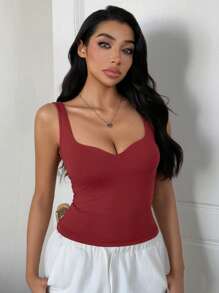 DAZY Women Deep V-Neck Self-Padded Fitted Camisole Top - White - View 7