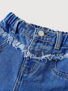 SHEIN Baby Girl Star Applique Blue Denim Loose Straight Leg Pants