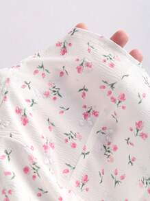 Sweetra Women's New Floral Print Ruffled Collar Bowknot Waist Puff Sleeve Blouse, Girly And Sweet, Suitable For Spring And Summer