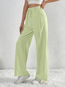 SHEIN Tall Damen Einfarbige Gerades Bein Lässig Hose Mit Kordel Tasche